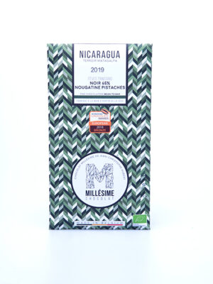 tablette chocolat noir 65% nougatine pistache du nicaragua 2019 millésime
